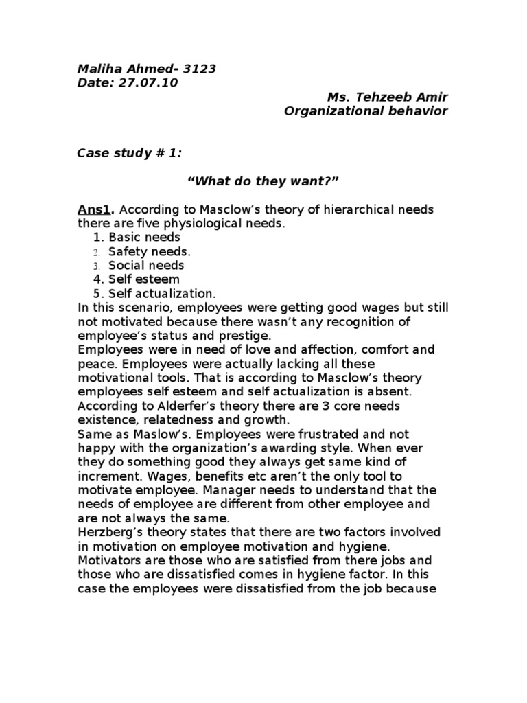 organizational behavior case study assignment pdf