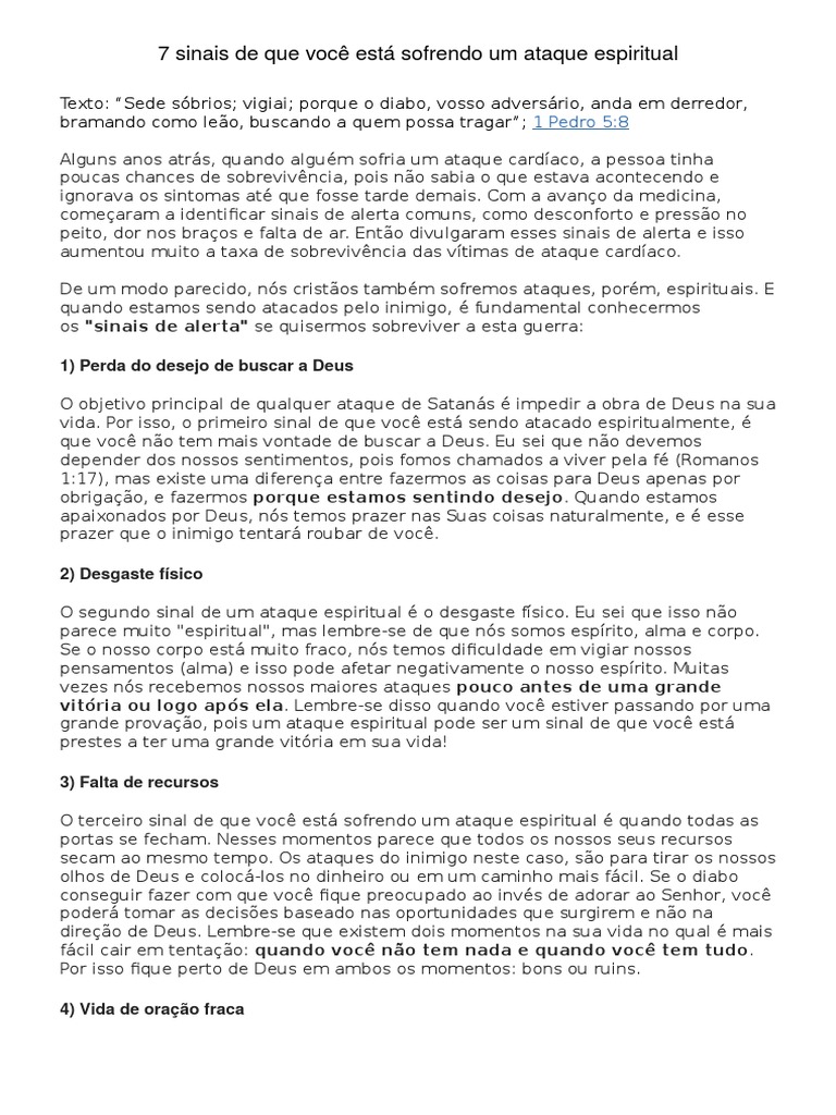 7 Sinais De Que Você Está Sofrendo Um Ataque Espiritual Pdf