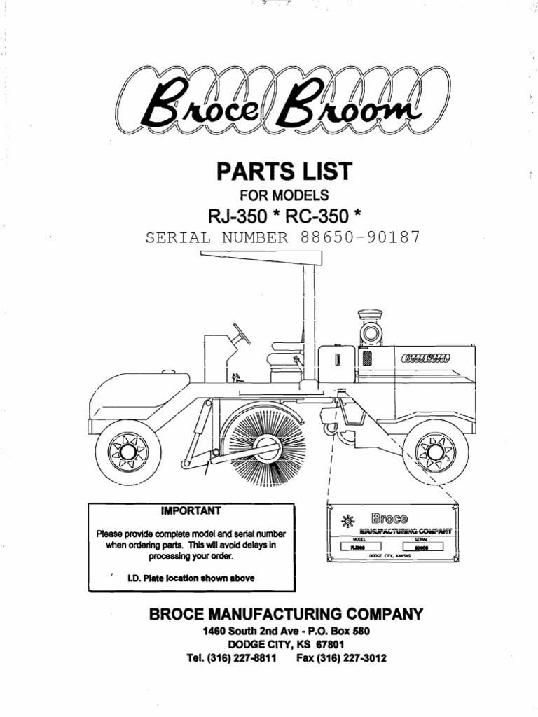 350 Series Broce Broom Parts Catalog 88650 901871 Machines