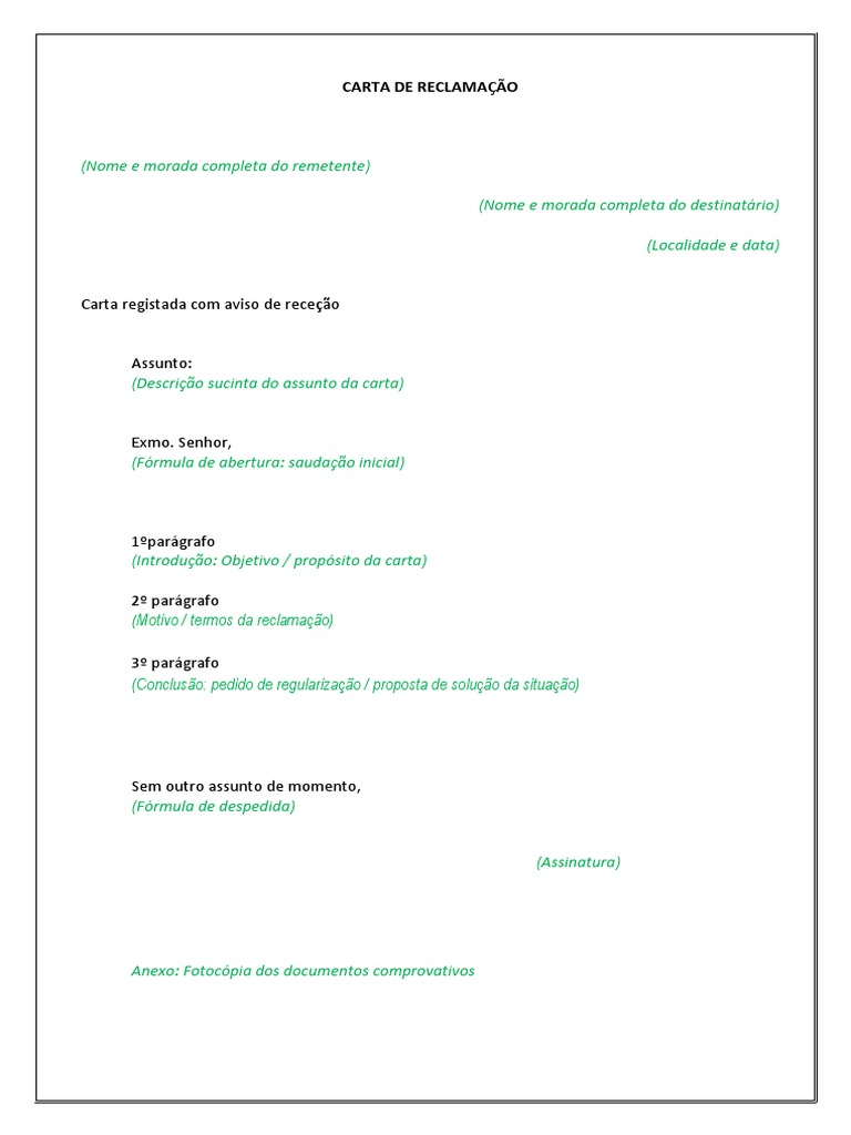 Modelo de Carta de Reclamação | PDF