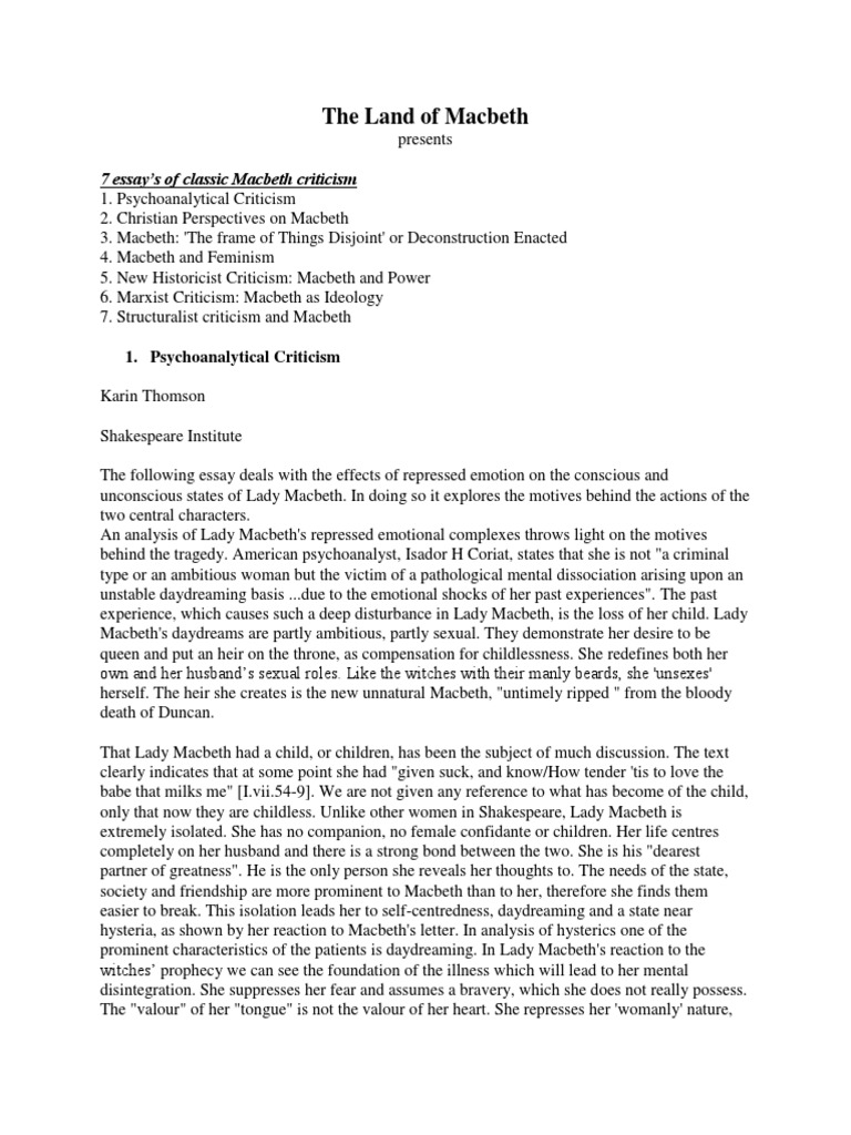 The Land of Macbeth 7 Lit Crit Types Macbeth PDF Macbeth Evil