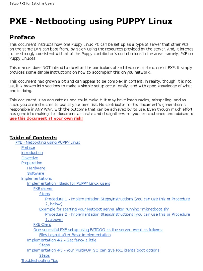 PXE Setup Guide for Puppy Linux Users | PDF | Personal Computers | Booting