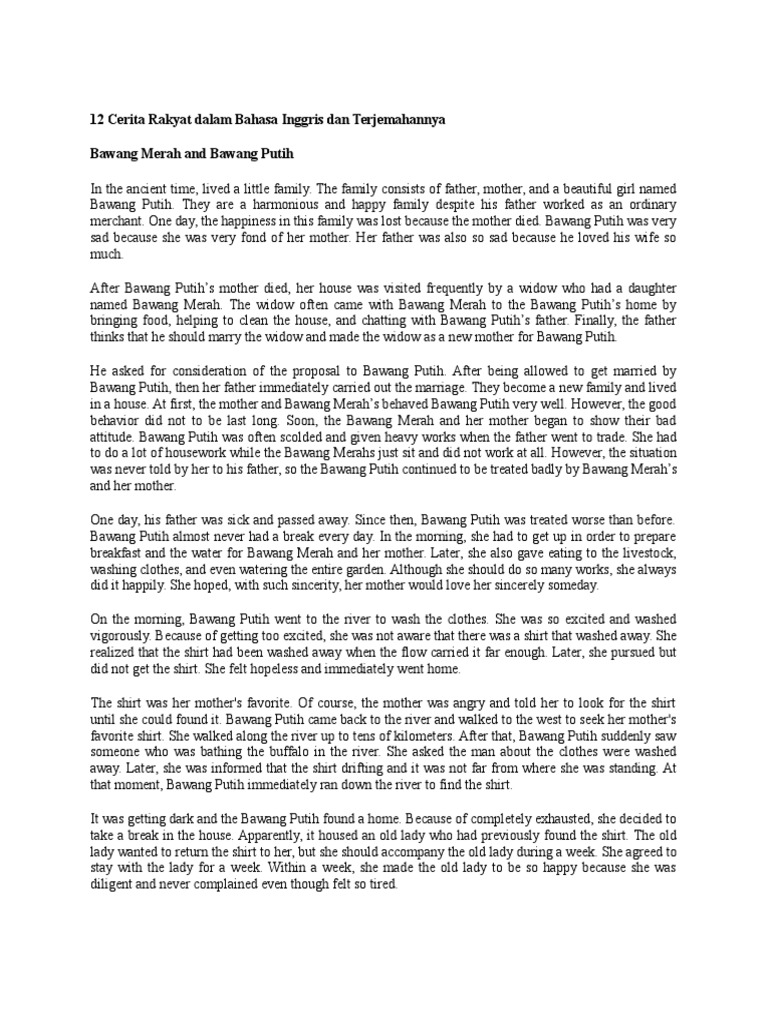 Cerita Rakyat Dalam Bahasa Inggris Dan Terjemahannya Snow White