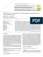 Review of The Recent Contribution of Systems Thinking To Operational Research and Management Science. European Journal of Operational Research.