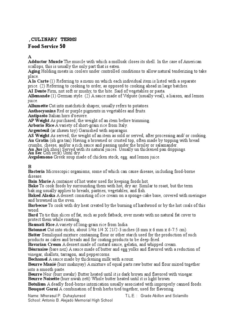 Culinary Terms A-Z Dictionary | PDF | Custard | Baking