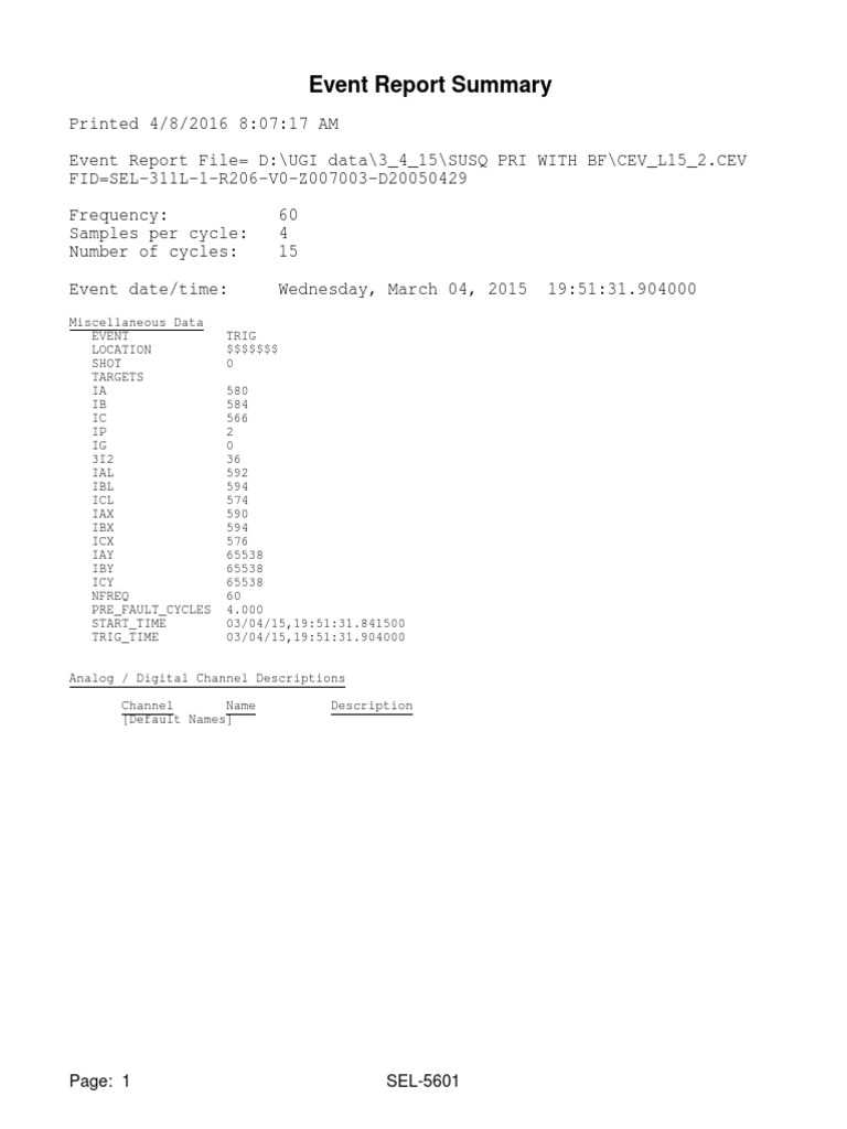 SEL-5601 Event Report Summary | PDF | Technology & Engineering