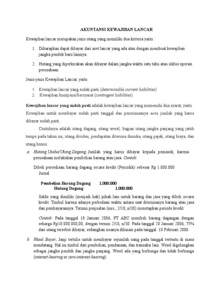 Akuntansi Kewajiban Lancar