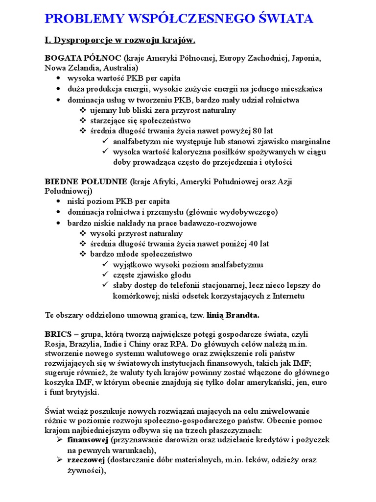 Problemy Współczesnego świata Sprawdzian Pdf