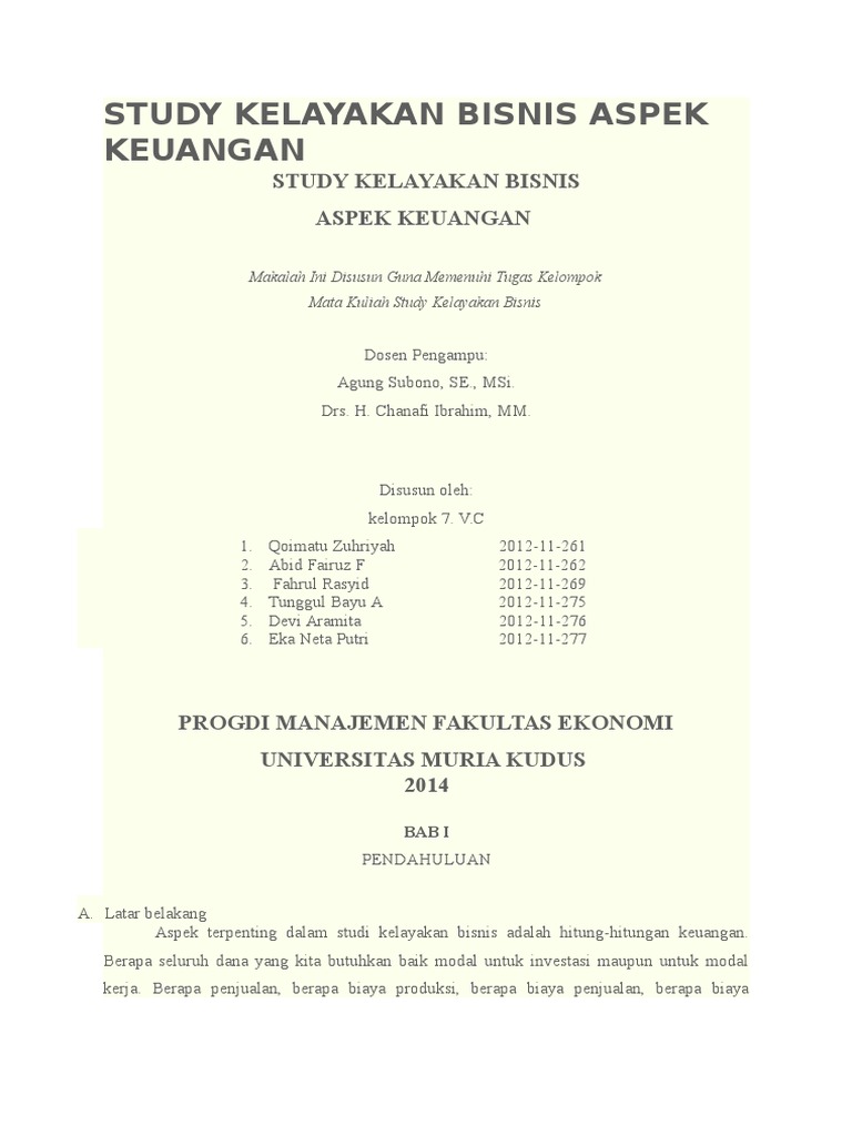 Study Kelayakan Bisnis Aspek Keuangan Docx