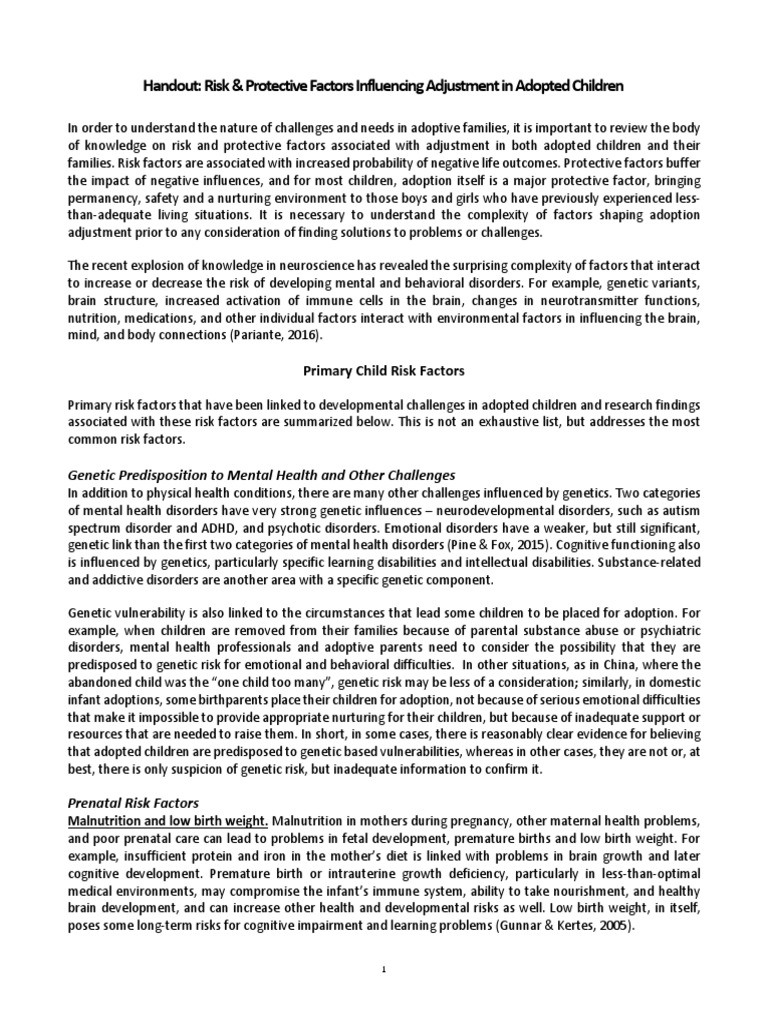 Adoption Risks and Adjustment Factors | PDF | Child Abuse | Child Neglect