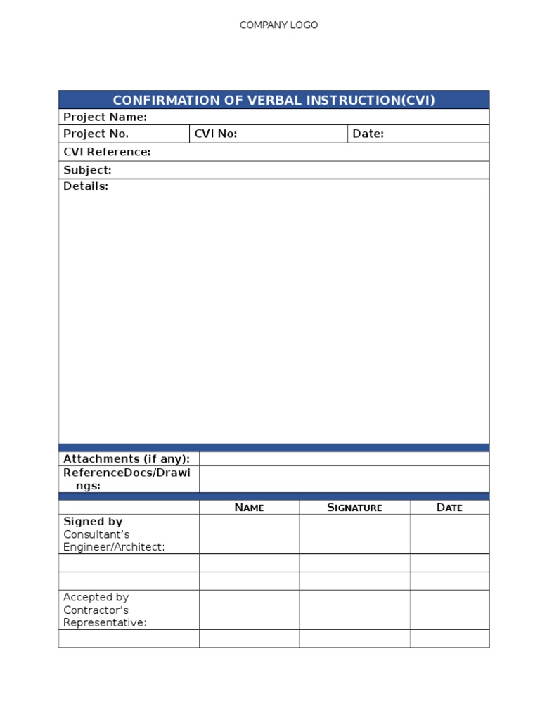 Confirmation of Verbal Instruction Template | PDF | Engineering | Business