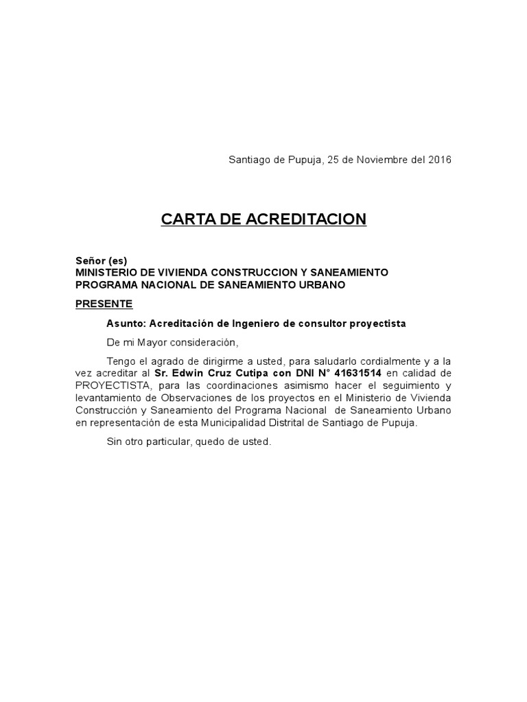 Carta Acreditacion Santiago | PDF | Saneamiento | Agua y política