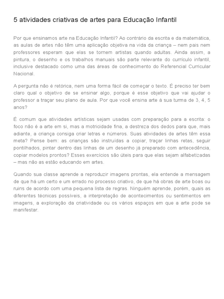 Atividades Criativas de Artes Infantil | PDF | Pinturas | Desenho