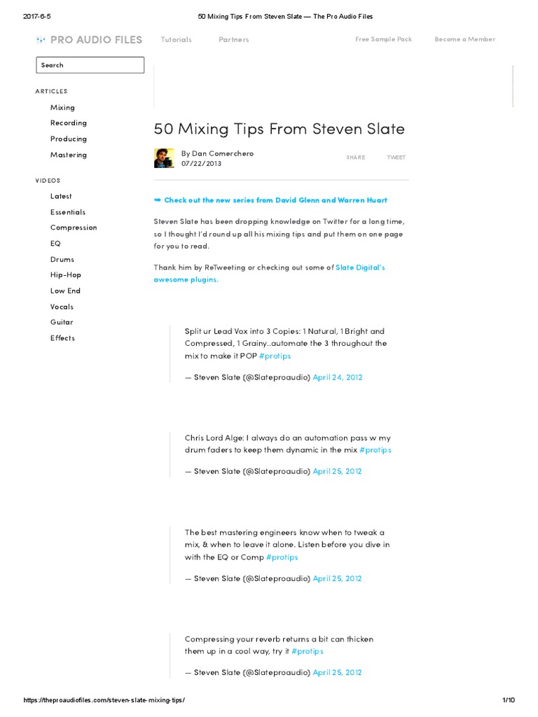50 Mixing Tips by Steven Slate | PDF | Sound Recording | Sound
