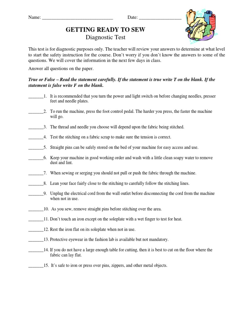 Sewing Diagnostic Quiz PDF Sewing Sewing Machine