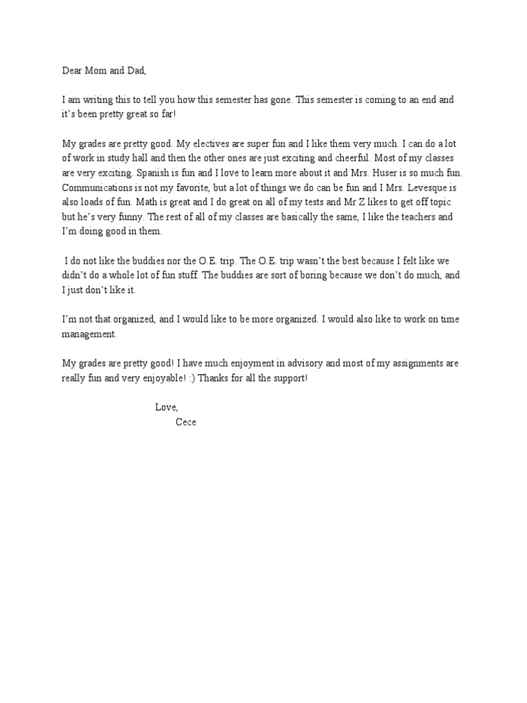Semester1reflectionletter Finaldraft Ceceolthuis | PDF