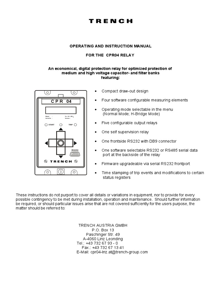 CPR04 Relay Operating Manual | PDF | Capacitor | Relay