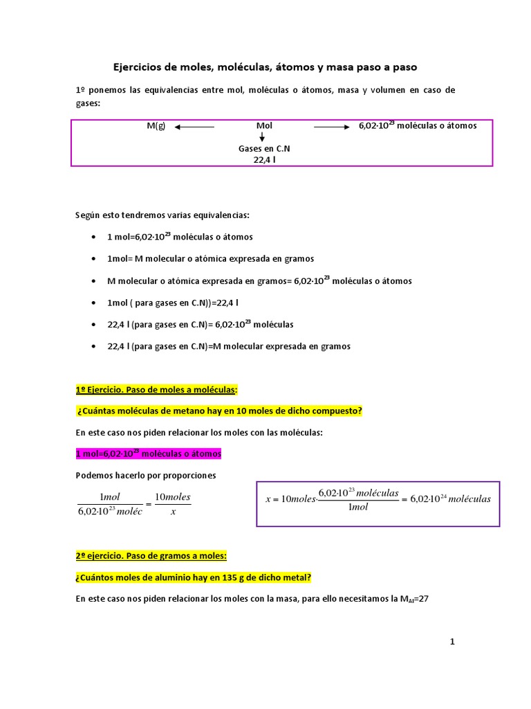 Ejercicios de Conversión de Moles | PDF | Mole (Unidad) | Gases