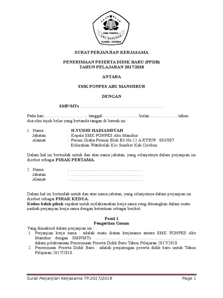 Surat Perjanjian Kerjasama