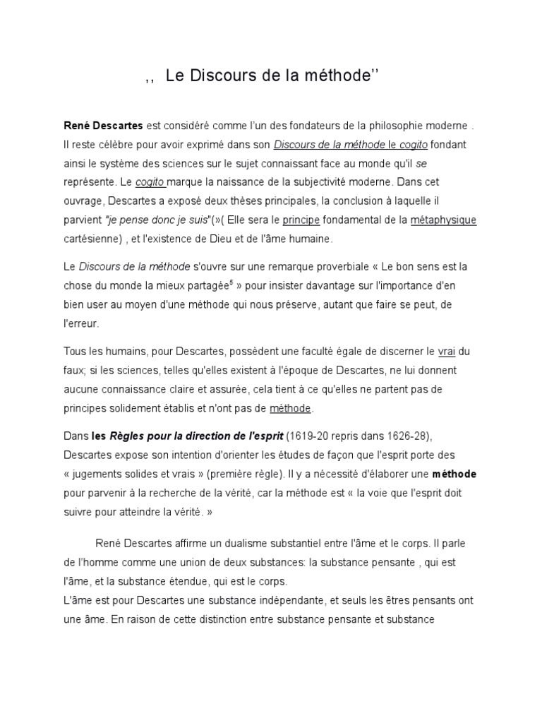 Le Discours de La Methode PDF René Descartes Attitudes propositionnelles