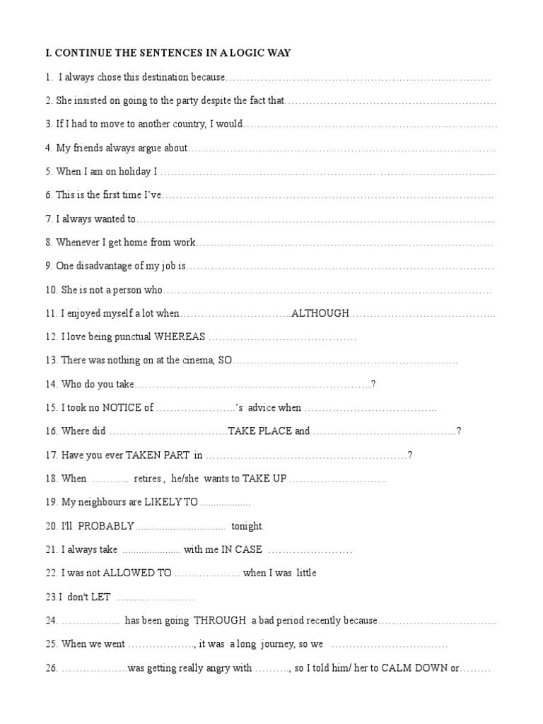 Sentence Completion and Translation Exercises | PDF
