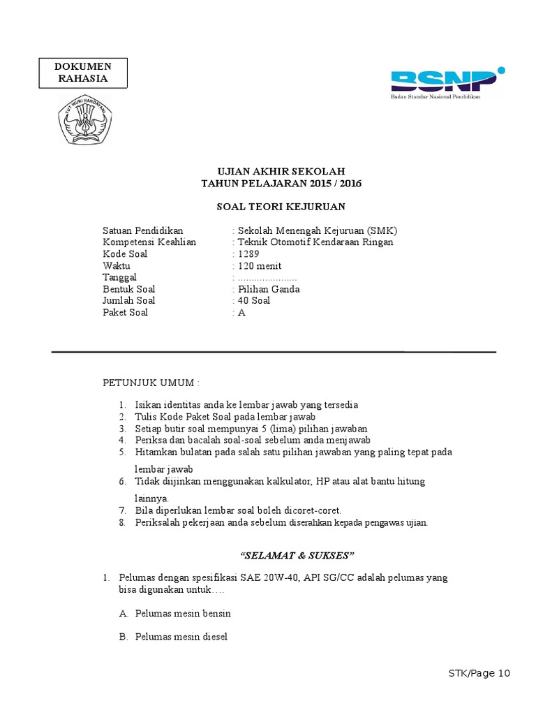 Soal Us Paket A Kunci Docx