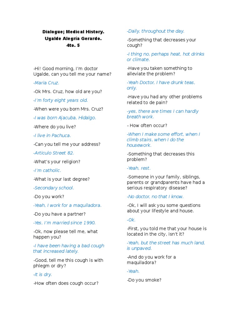 Dialogue, Medical History | PDF | Chronic Obstructive Pulmonary Disease ...