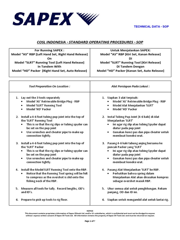 SOP for SLRT Running Tool Setup | PDF | Mechanics | Classical Mechanics