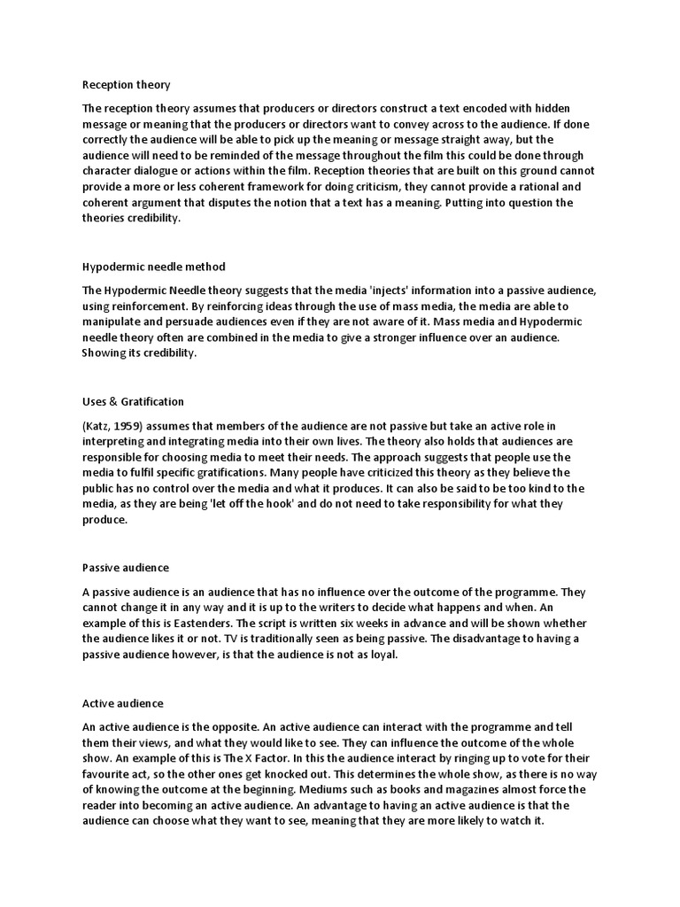 reception theory Mass Media Psychology & Cognitive Science