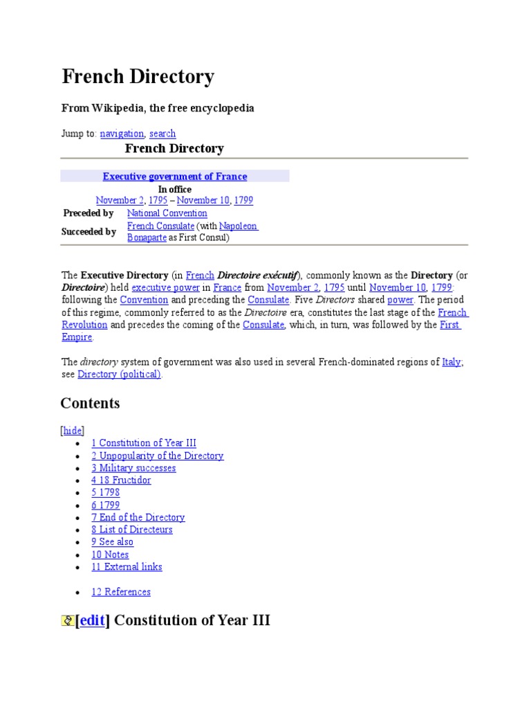 The Rise and Fall of the French Directory An Overview of the Executive