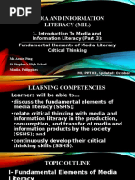 Download 1 Introduction to MIL Part 3- Elements of Media Literacy and Critical Thinkingpptx by Melissa Agarrado Reputana SN350597227 doc pdf