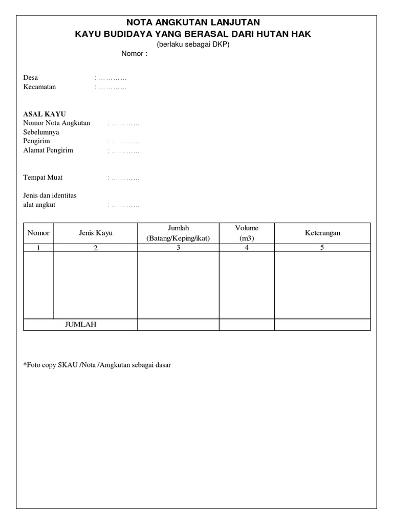 Nota Angkutan Kayu Budidaya DKP | PDF