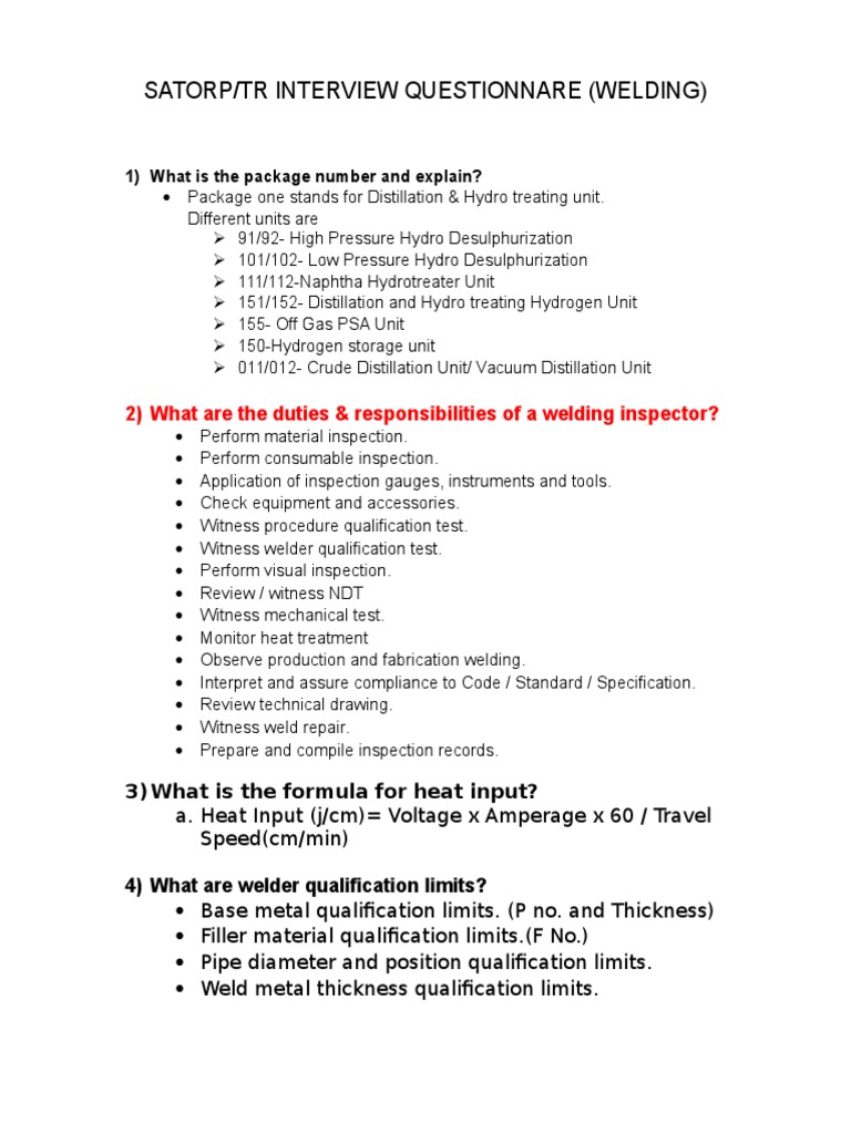 Welding Inspector Interview Question Welding Construction