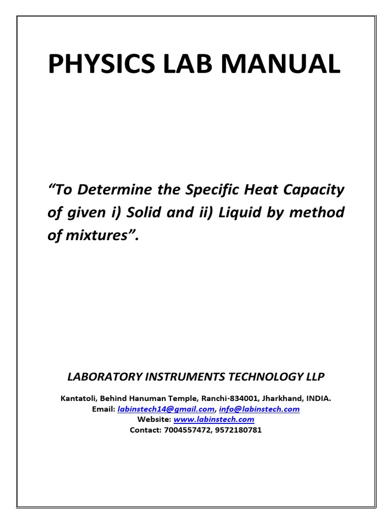 Specific Heat Capacity by Mixture Method | PDF | Heat | Temperature