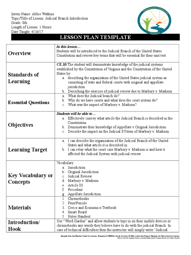 Lessonplan Judicialbranch Marbury V Madison Lesson Plan