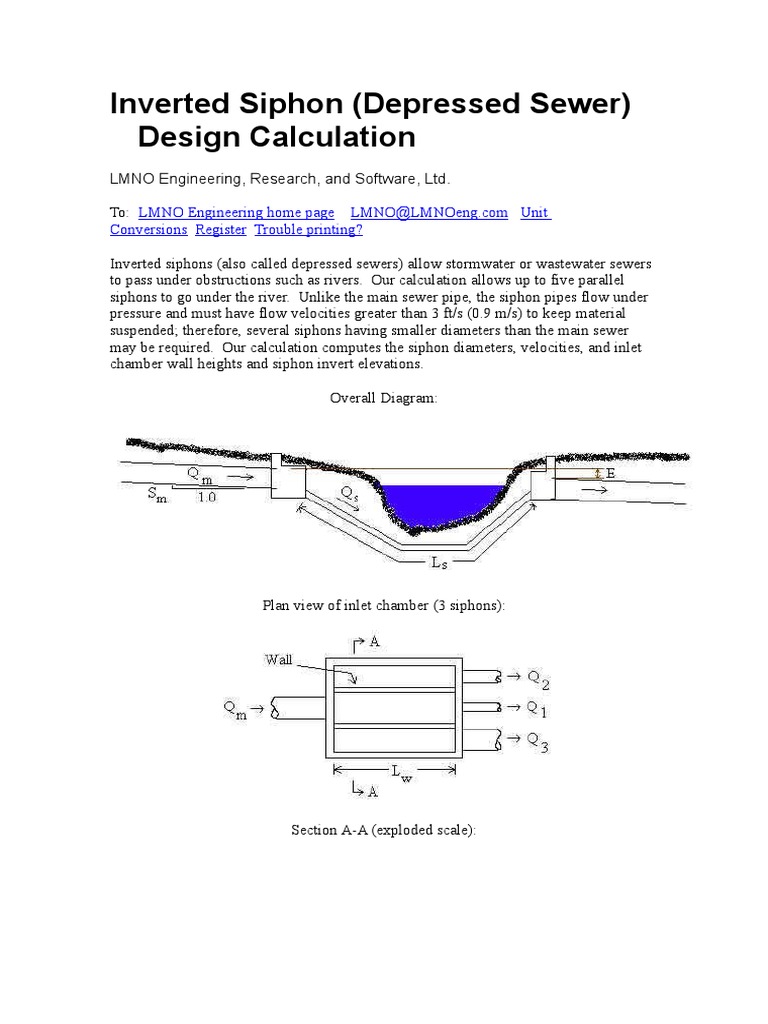 Inverted Siphon Sanitary Sewer Hydraulic Engineering