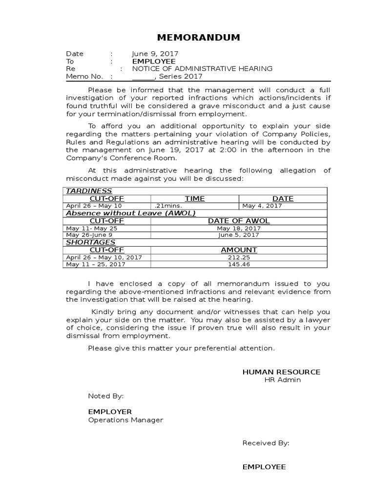 Memo Admin Hearing Template PDF Government Information Social