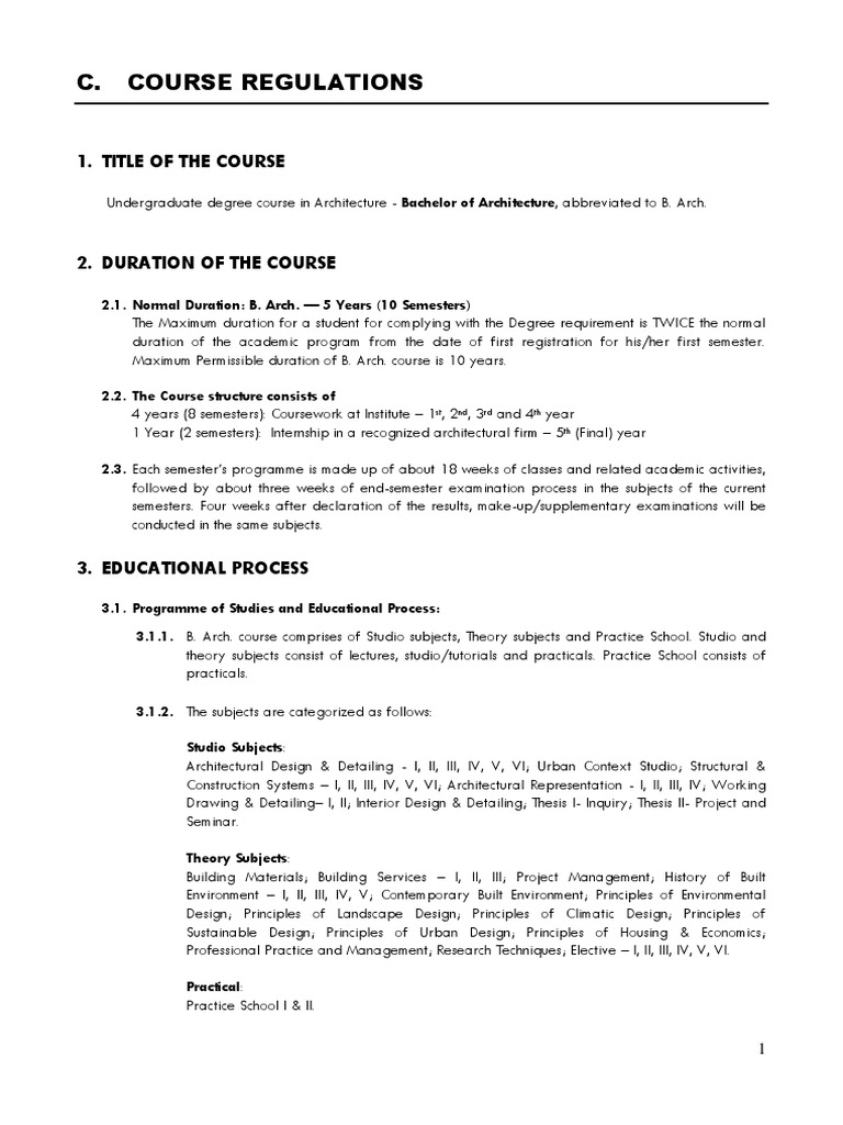 C. Course Regulations: 1. Title of The Course | PDF | Course Credit ...