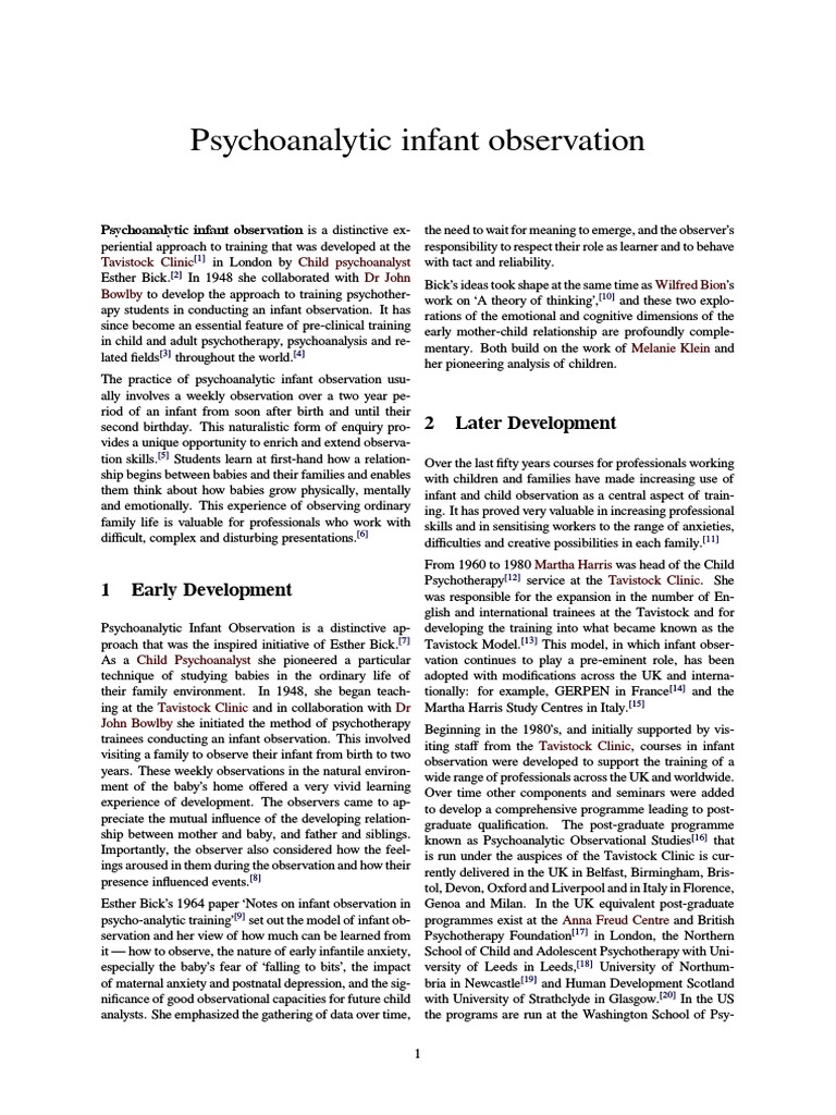 Esther Bick's Psychoanalytic Infant Observation | PDF | Interpretation ...