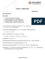 Grade X - Mathematics: Time Allowed: 30 Minutes Max Marks: 15 Topic-Polynomials Instructions