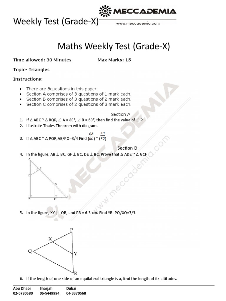 Grade-X Maths Test on Triangles | PDF | Teaching Methods & Materials