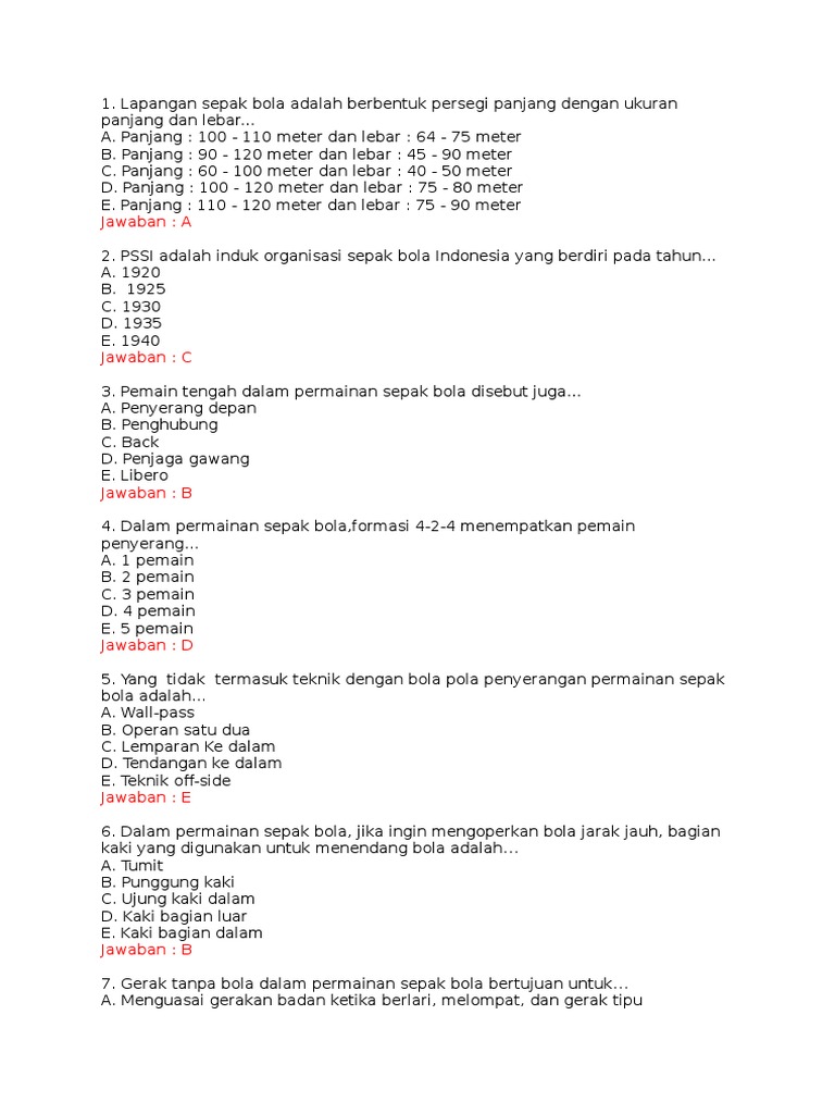 Soal Pjok Dan Jawaban
