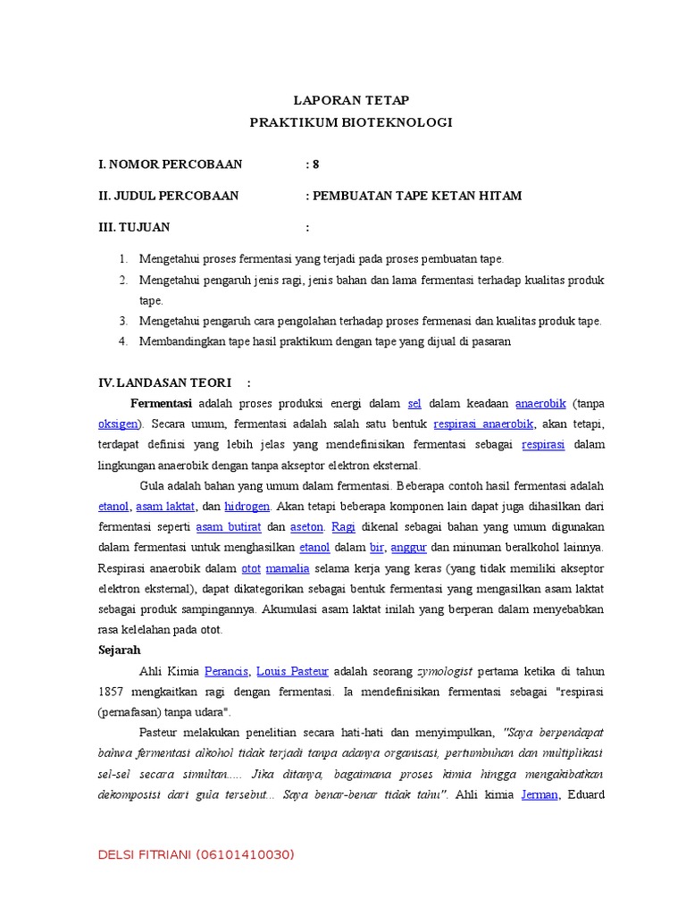 Laporan Pembuatan Tape Ketan | PDF