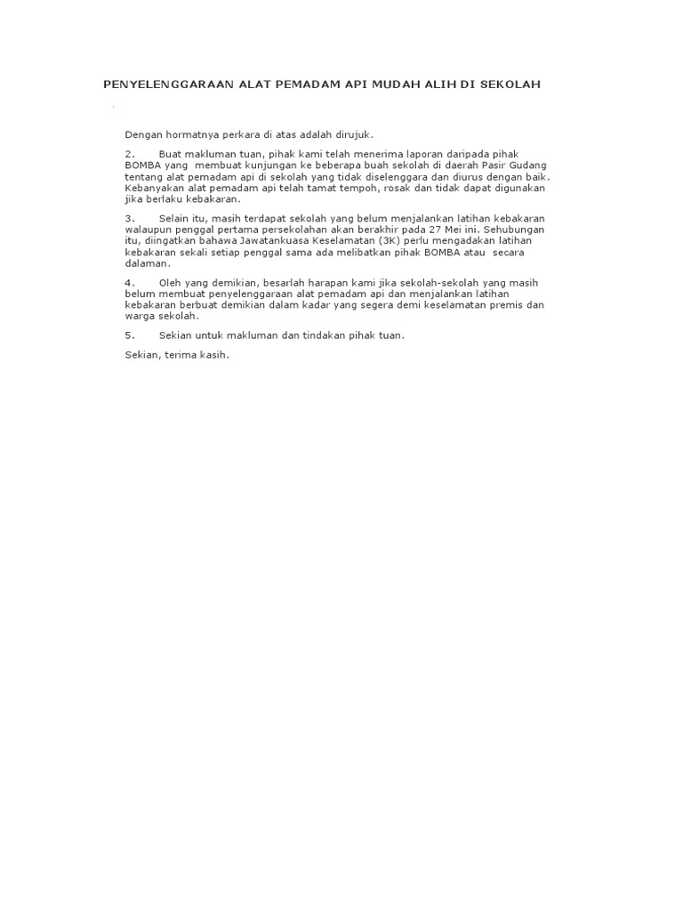 Penyelenggaraan Alat Pemadam API Mudah Alih Di Sekolah