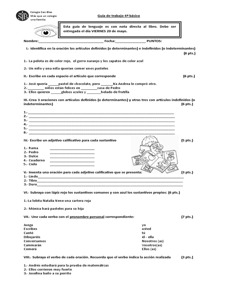 Guía de Trabajo Partes Variables de La Oracion 4º | PDF | Adjetivo | Reglas