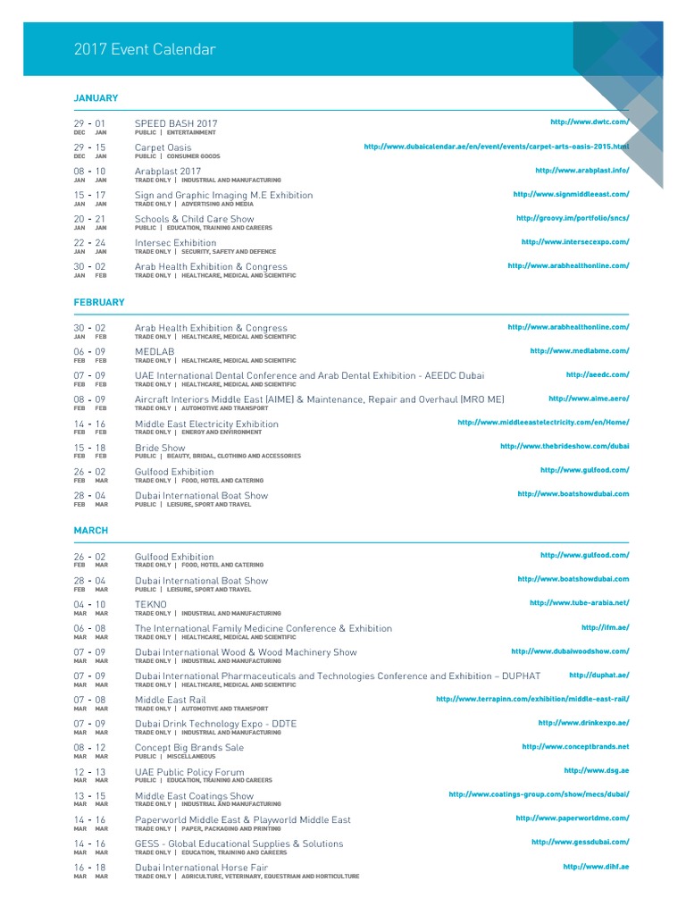 2017 DWTC Event Calendar English | Dubai | United Arab Emirates | Free