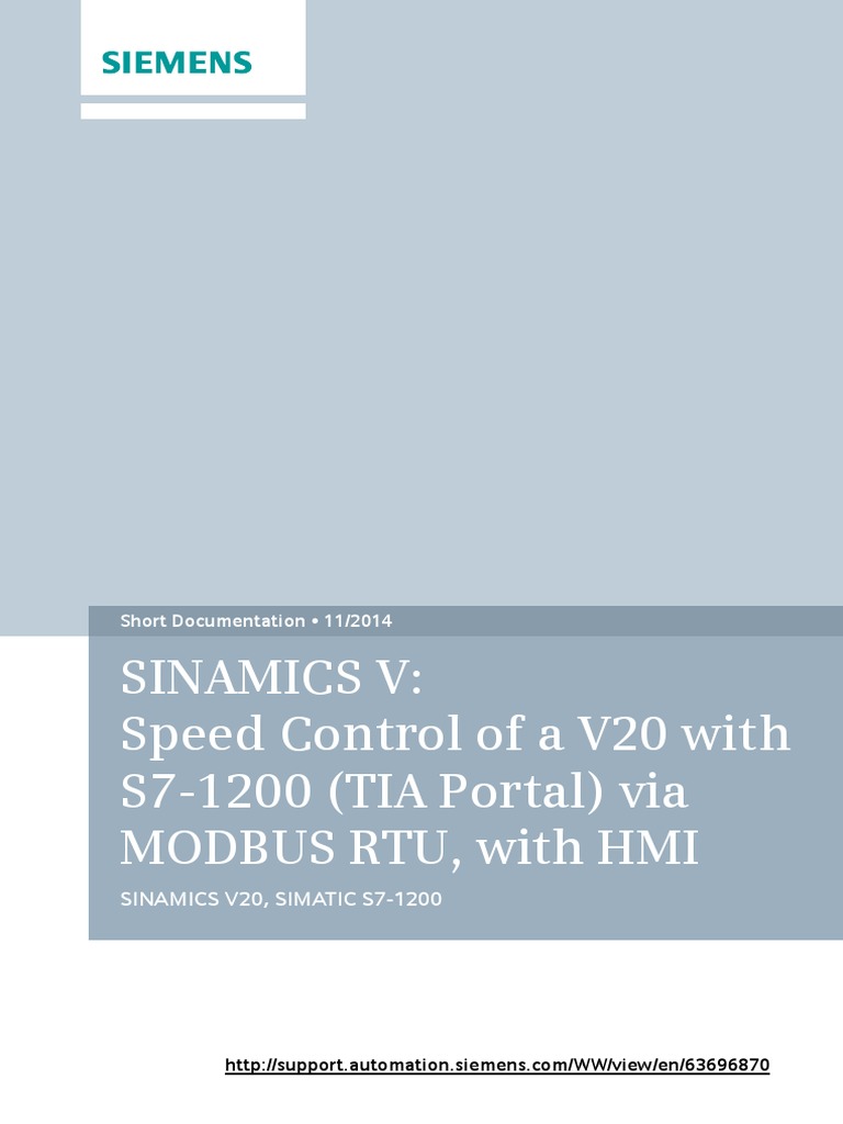 Sinamics V: Speed Control of A V20 With S7-1200 (TIA Portal) Via Modbus ...