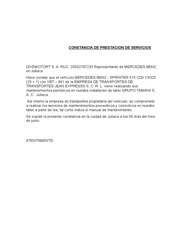 Constancia de Prestacion de Servicios PDF