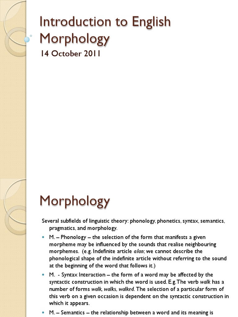 Introduction To English Morphology 14 October 2011 Pdf Part Of