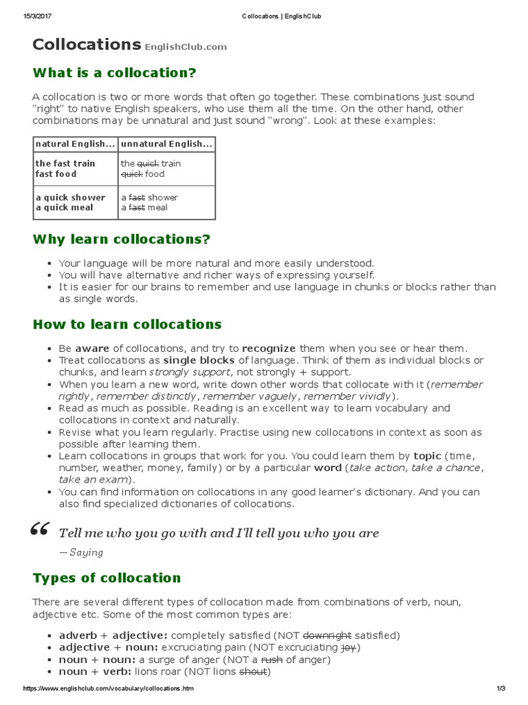 Understanding English Collocations | PDF | Verb | Adverb